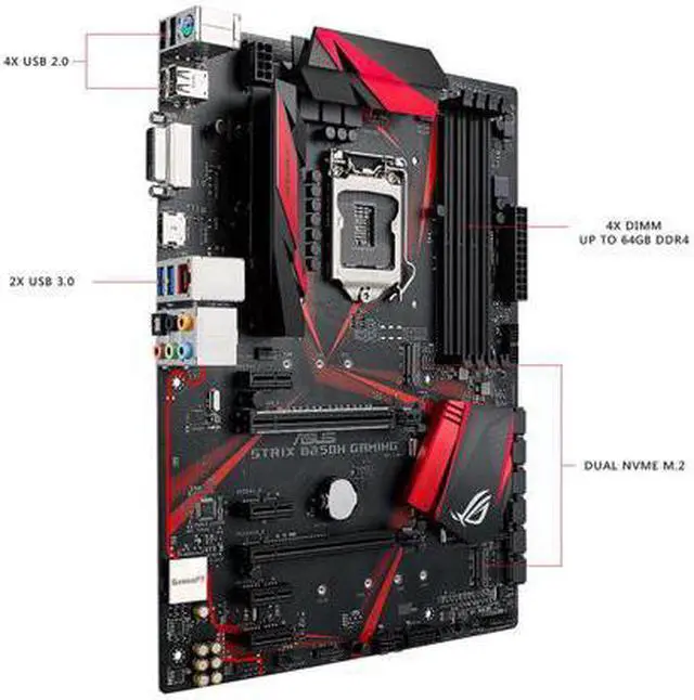 Alt view image 3 of 12 - ASUS ROG STRIX B250H GAMING LGA1151 DDR4 HDMI DVI M.2 B250 ATX Motherboard with USB 3.1