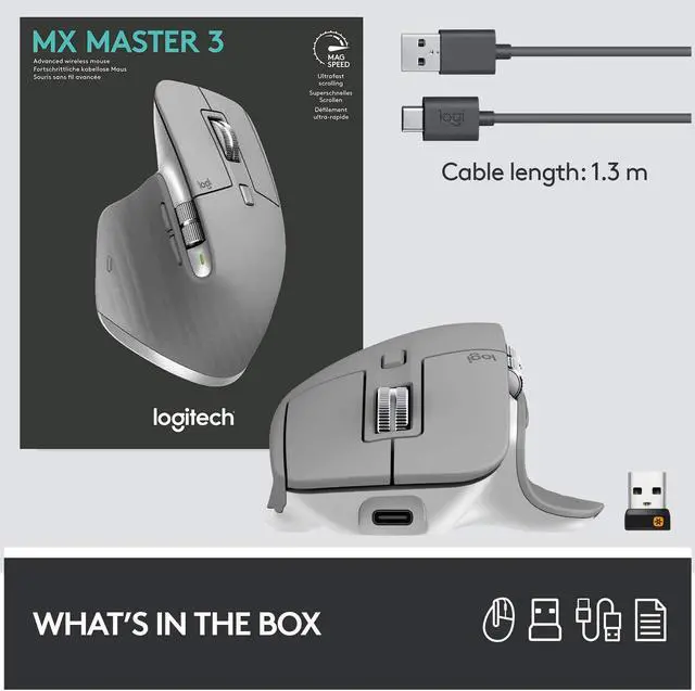 Alt view image 3 of 13 - Logitech MX Master 3 Advanced Wireless Mouse - Mid Grey