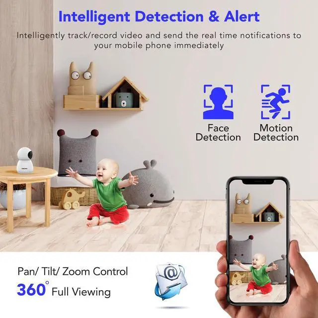 Alt view image 4 of 7 - EverGrow 3MP WiFi Security Camera Pan Tilt Indoor Baby Monitor Two-Way Audio E1