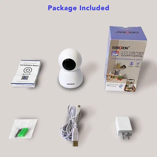 Alt view image 7 of 7 - EverGrow 3MP WiFi Security Camera Pan Tilt Indoor Baby Monitor Two-Way Audio E1