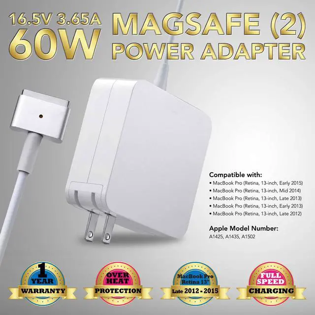 Main image of 60W 16.5V 3.65A Power Charger Adapter for  2013 2014 2015 Apple MacBook Pro A1425 A1435 A1502 (After Mid 2012 Models) Laptop Power Supply Charger Cord Plug ZA-APPLE-60W-MS2