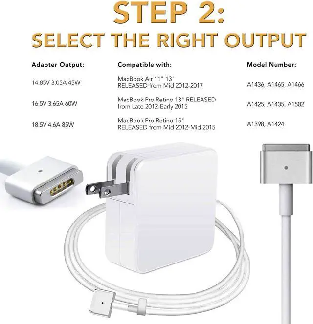 Alt view image 3 of 7 - 60W AC Power Adapter Charger for Apple  2013 2014 2015  Macbook Pro Retina 13"  (After Mid 2012 Models) Laptop Power Supply Charger Cord Plug (ZA-APPLE-60W-MS2)
