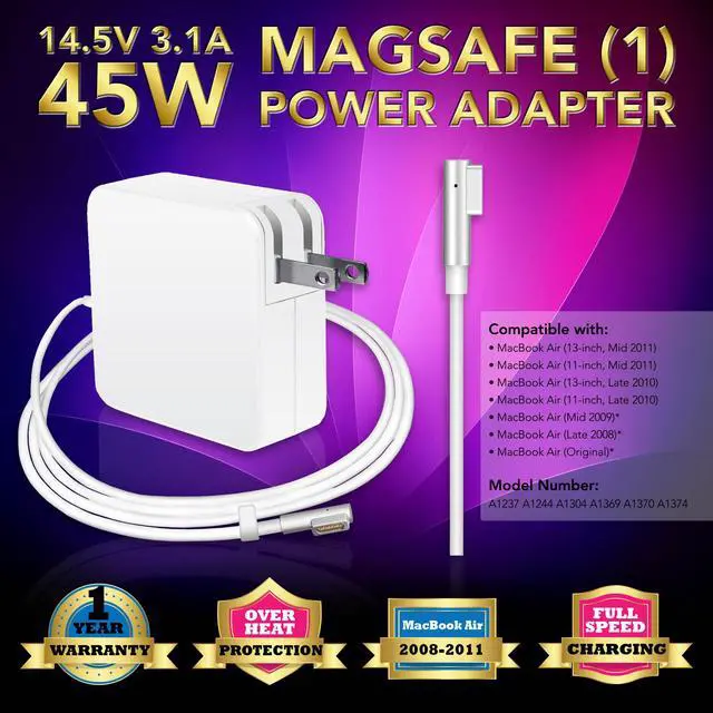 Main image of Charger Adapter Power Supply for 2007 2008 2009 2010 2011 Apple Macbook Air 11"13" A1237 A1304 45W 14.5V (Before Mid 2012 Models) Laptop Power Supply Charger Cord Plug ZA-APPLE-45W