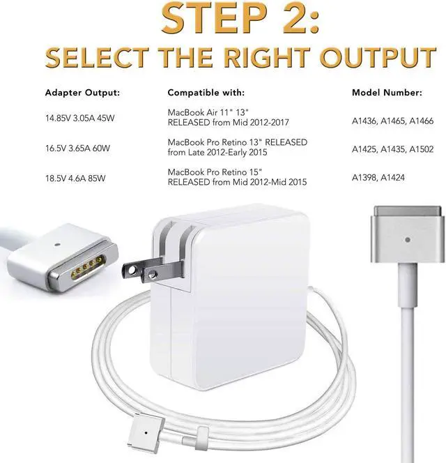Alt view image 3 of 7 - 45W  Charger Power Adapter Cord for 2013 2014 2015  Apple  11" & 13" MacBook Air (ZA-APPLE-45W-MS2)
