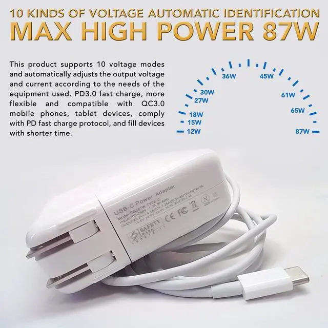 Alt view image 10 of 11 - 87W USB Type C AC Power Adapter Charger for Apple MacBook Pro 15" Touch Bar 2018