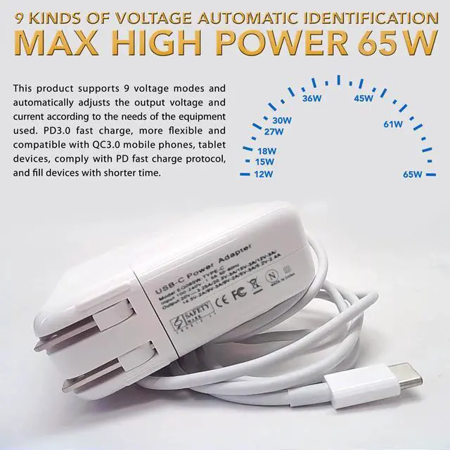 Alt view image 10 of 13 - 65W USB-C AC Power Adapter Charger For Dell XPS 12 9250 13 9350 9360 9365 9370