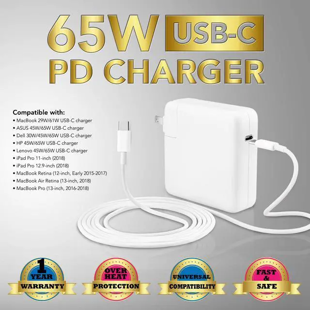 Main image of 65W USB-C AC Power Adapter Charger For Dell XPS 12 9250 13 9350 9360 9365 9370