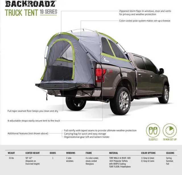 Alt view image 5 of 18 - Napier Backroadz Truck Tent Full Size Bed Grey/Green