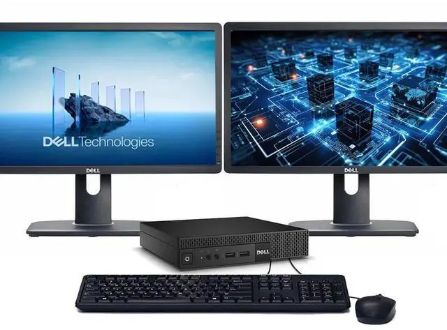 Main image of Dell Micro PC Windows 11 Pro | Hexa-Core i7 8th gen CPU | 16GB RAM | 1TB SSD | Dual 22" LCD's