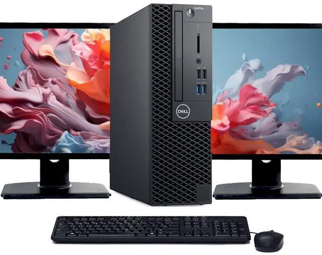 Main image of Dell OptiPlex 7070 SFF PC Windows 11 | Hexa-Core i5 9th gen CPU | 16GB RAM | 512GB SSD | Dual 22" LCD's