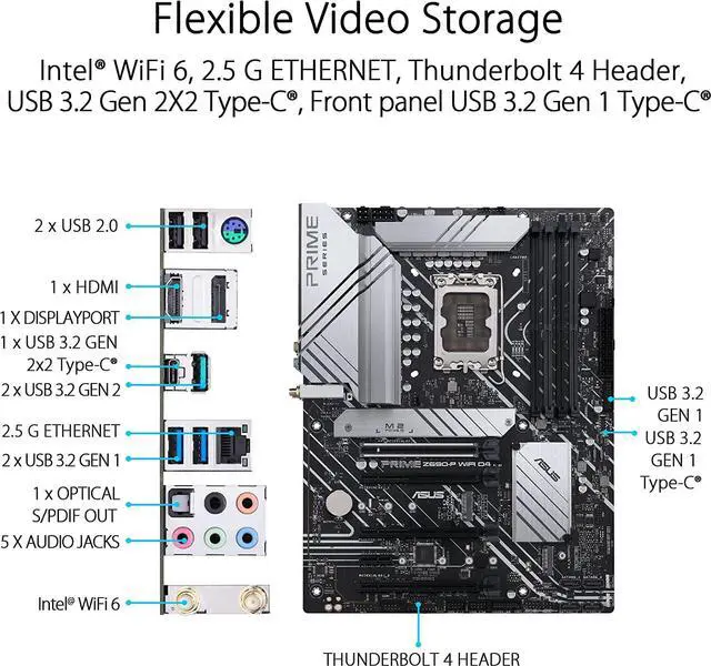 Alt view image 4 of 4 - ASUS PRIME Z690-P WIFI D4 Intel Intel Z690 LGA ATX M.2 Desktop Motherboard B