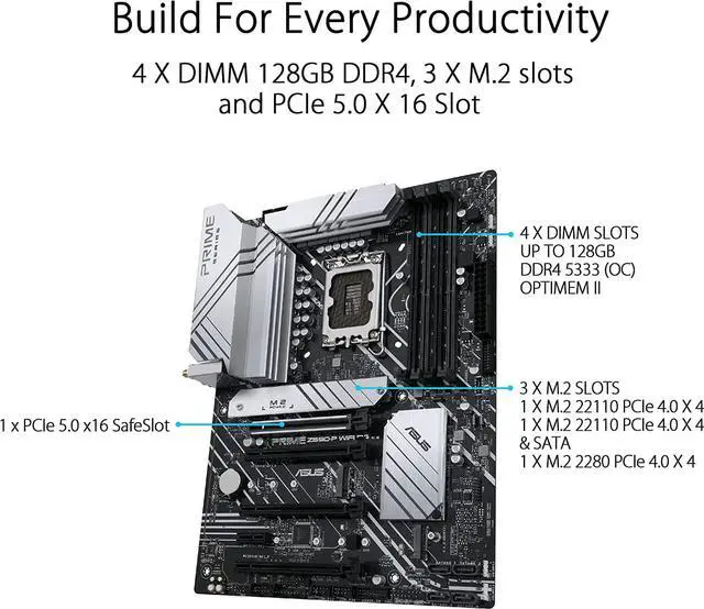 Alt view image 3 of 4 - ASUS PRIME Z690-P WIFI D4 Intel Intel Z690 LGA ATX M.2 Desktop Motherboard B