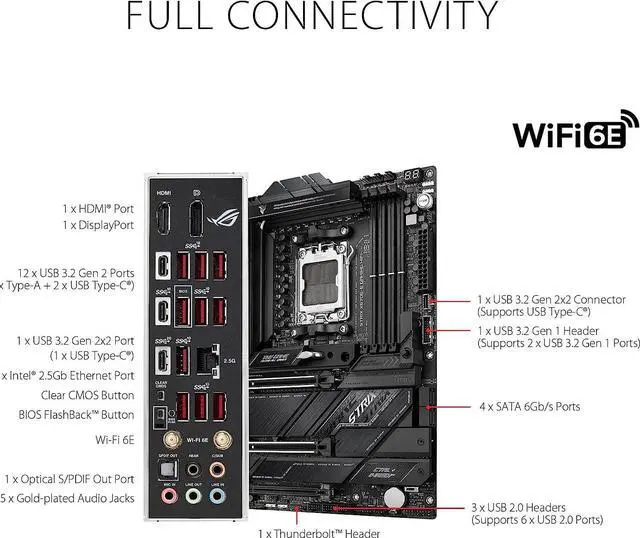 Alt view image 4 of 4 - ASUS ROG STRIX X670E-E GAMING WIFI AMD AM5 X670 ATX M.2 Desktop Motherboard A