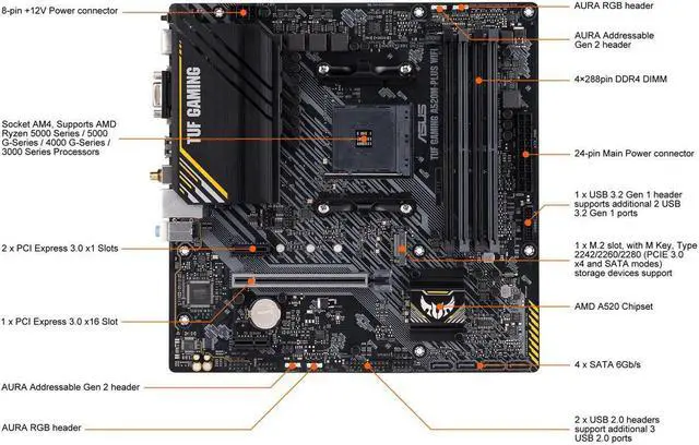 Alt view image 2 of 2 - ASUS TUF A520M-PLUS WIFI AMD AM4 mATX MicroATX M.2 Motherboard B