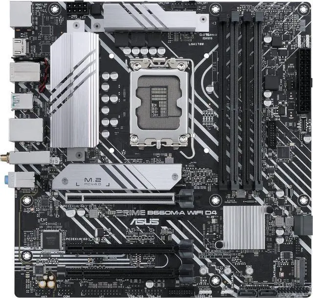 Alt view image 6 of 8 - ASUS PRIME B660M-A WIFI D4 LGA 1700 (Intel 12th & 13th Gen) mATX Motherboard (PCIe 4.0, Intel Wi-Fi 6, DDR4, 2xM.2 slots, 1Gb LAN, DP, 2x HDMI, rear USB 3.2 Gen 2, front USB 3.2 Gen 1 Type-C)