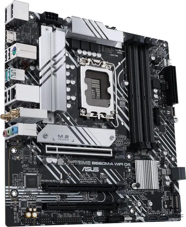Alt view image 7 of 8 - ASUS PRIME B660M-A WIFI D4 LGA 1700 (Intel 12th & 13th Gen) mATX Motherboard (PCIe 4.0, Intel Wi-Fi 6, DDR4, 2xM.2 slots, 1Gb LAN, DP, 2x HDMI, rear USB 3.2 Gen 2, front USB 3.2 Gen 1 Type-C)