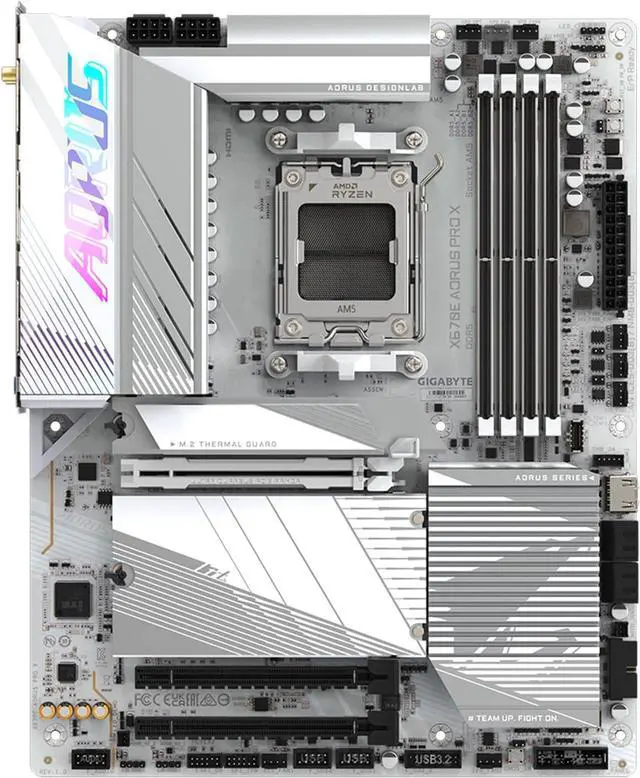 Alt view image 6 of 9 - GIGABYTE X670E AORUS PRO X  AM5 LGA 1718 AMD X670E ATX Motherboard DDR5, Quad M.2, PCIe 5.0, USB 3.2 Gen2X2 Type-C, WiFi 7, Intel 2.5GbE LAN, Q-Flash Plus, EZ-Latch Plus