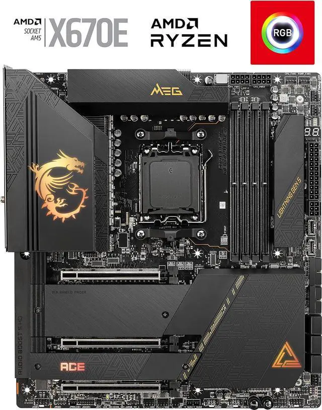 Alt view image 2 of 5 - MSI MEG X670E ACE AMD AM5 X670 Extended ATX M.2 Desktop Motherboard A