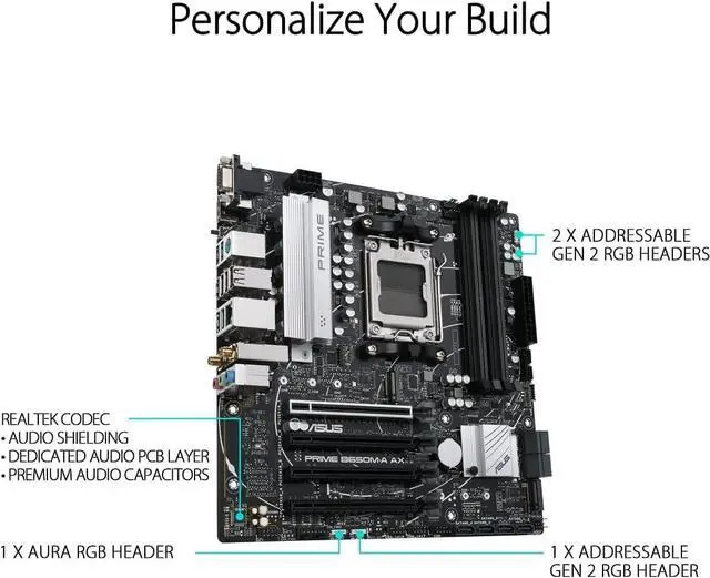 Alt view image 4 of 5 - ASUS PRIME B650M-A AX AMD AM5 B650 MicroATX M.2 Desktop Motherboard A