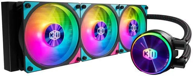 Alt view image 15 of 17 - CoolerMaster MasterLiquid PL360 FLUX 30th Edition Close-Loop AIO CPU Liquid Cooler,Gen2 ARGB Dual Loop Pump, 360mm Radiator, Mobius 120P Fans, AMD Ryzen AM5/AM4, Intel LGA1700/1200 (MLY-D36M-A23PZ-30)