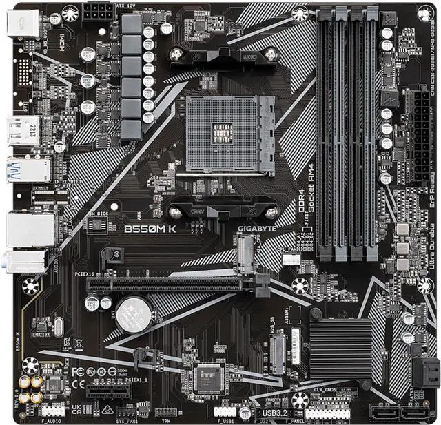 Alt view image 7 of 9 - GIGABYTE B550M K AM4 AMD B550 Micro-ATX Motherboard with Dual M.2, SATA 6Gb/s, USB 3.2 Gen 1, Realtek GbE LAN, PCIe 4.0
