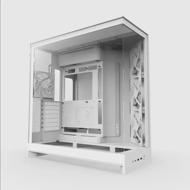 Alt view image 8 of 10 - NZXT H9 Flow (2025)  Large Dual-Chamber ATX Mid-Tower Airflow PC Case  Includes 3 x 140mm & 1 x 120mm Fans  420mm Radiator Support  Tempered Glass  Back-Connect Ready  White