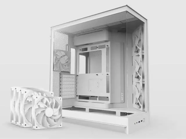 Alt view image 10 of 10 - NZXT H9 Flow (2025)  Large Dual-Chamber ATX Mid-Tower Airflow PC Case  Includes 3 x 140mm & 1 x 120mm Fans  420mm Radiator Support  Tempered Glass  Back-Connect Ready  White