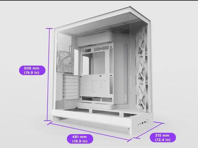 Alt view image 9 of 10 - NZXT H9 Flow (2025)  Large Dual-Chamber ATX Mid-Tower Airflow PC Case  Includes 3 x 140mm & 1 x 120mm Fans  420mm Radiator Support  Tempered Glass  Back-Connect Ready  White