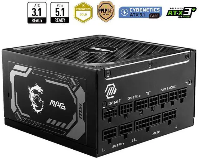 Alt view image 7 of 10 - MSI - MAG A1250GL PCIE 5, 80 GOLD Fully Modular Gaming PSU, 12V-2×6 Cable, ATX 3.1 & PCIE 5.1 Ready, 1250W Power Supply