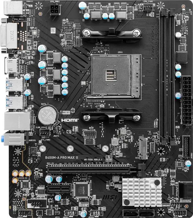 Alt view image 7 of 10 - MSI B450M-A PRO MAX II AM4 AMD B450 SATA 6Gb/s Micro ATX Motherboard