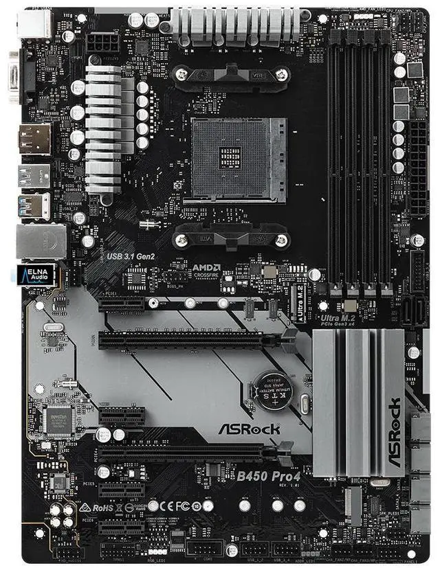 Alt view image 6 of 9 - ASRock B450 PRO4 AM4 AMD B450 SATA 6Gb/s USB 3.1 HDMI ATX AMD Motherboard