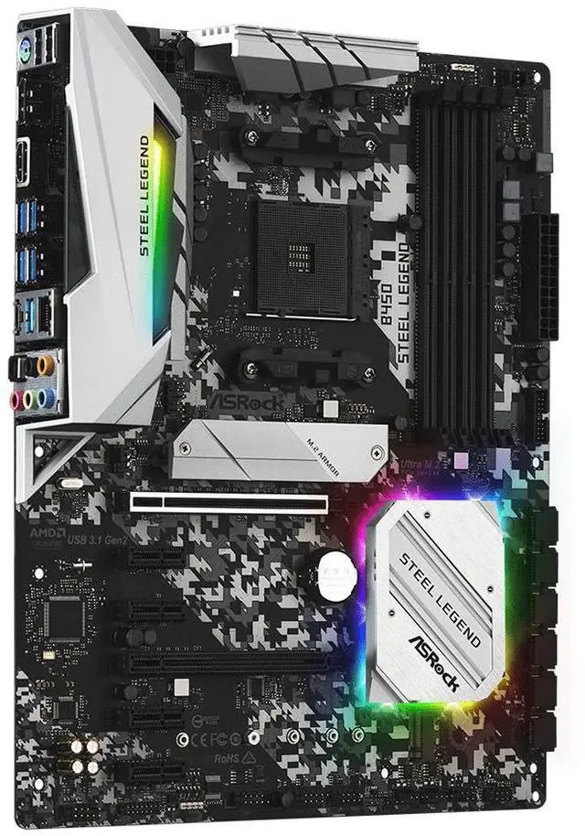 Alt view image 2 of 4 - ASRock B450 STEEL LEGEND AMD Socket B450 AM4 ATX M.2 Desktop Motherboard A
