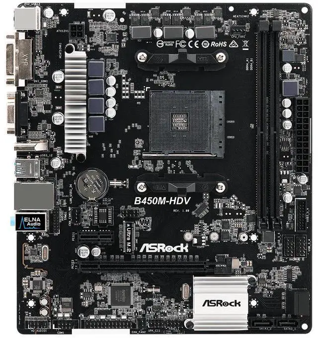Alt view image 6 of 9 - ASRock B450M-HDV AM4 AMD B450 SATA 6Gb/s USB 3.1 HDMI Micro ATX AMD Motherboard