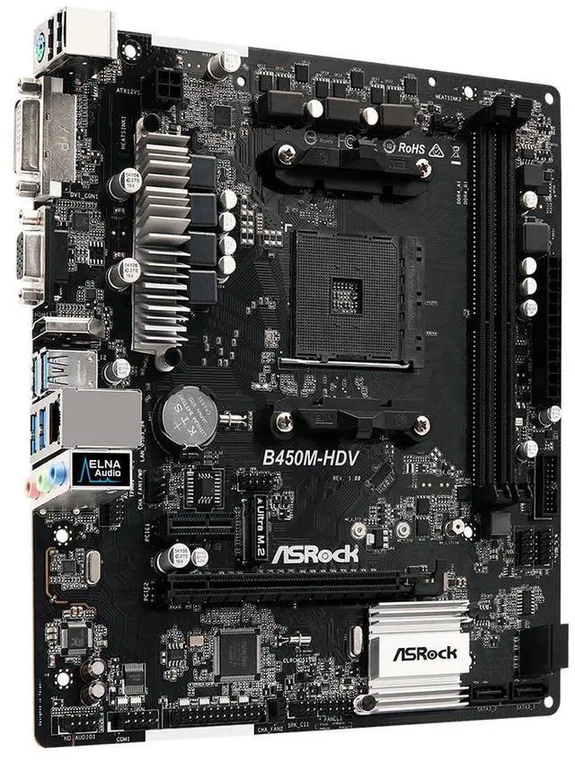 Alt view image 8 of 9 - ASRock B450M-HDV AM4 AMD B450 SATA 6Gb/s USB 3.1 HDMI Micro ATX AMD Motherboard
