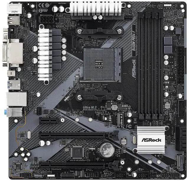Main image of ASRock B450M Pro4-F R 2.0 AMD AM4 MicroATX DDR4 Desktop Motherboard