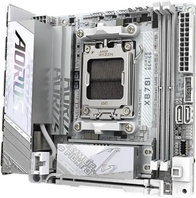Alt view image 7 of 8 - GIGABYTE X870I AORUS PRO ICE AMD AM5 LGA 1718 Motherboard, Mini-ITX, DDR5, 2x M.2, PCIe 5.0, USB-C, WIFI7, 2.5GbE LAN, EZ-Latch