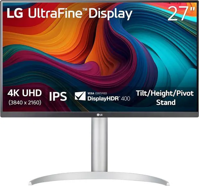Alt view image 4 of 14 - LG 27UP650K-W 27-inch Ultrafine 4K UHD (3840 x 2160) IPS Computer Monitor, 60Hz, 5ms, DisplayHDR 400, Reader Mode, Flicker Safe, HDMI, DisplayPort, Tilt/Height/Pivot Adjustable Stand, White