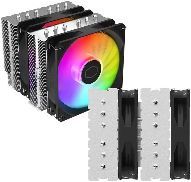 Alt view image 9 of 10 - Cooler Master Hyper 620S Dual Tower CPU Air Cooler, ARGB Sync, 120mm PWM Fan, 6 Copper Direct Contact Heat Pipes, 154.9mm Tall, Brackets AMD Ryzen AM5/AM4, Intel LGA 1851/1700/1200 (RR-D6NA-17PA-R1)