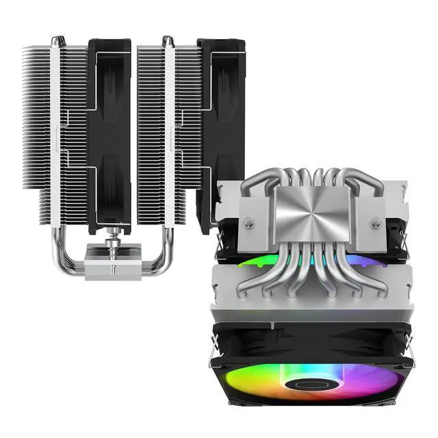 Alt view image 10 of 10 - Cooler Master Hyper 620S Dual Tower CPU Air Cooler, ARGB Sync, 120mm PWM Fan, 6 Copper Direct Contact Heat Pipes, 154.9mm Tall, Brackets AMD Ryzen AM5/AM4, Intel LGA 1851/1700/1200 (RR-D6NA-17PA-R1)