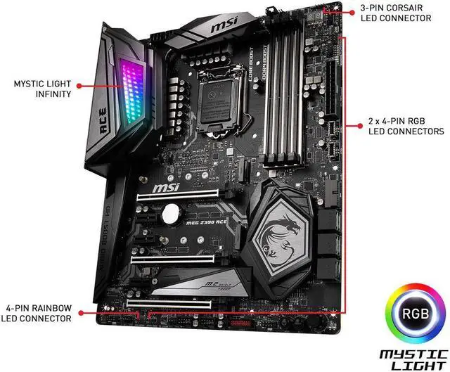 Alt view image 4 of 6 - MSI MEG Z390 Ace Intel Z390 1151 LGA ATX M.2 Desktop Motherboard B