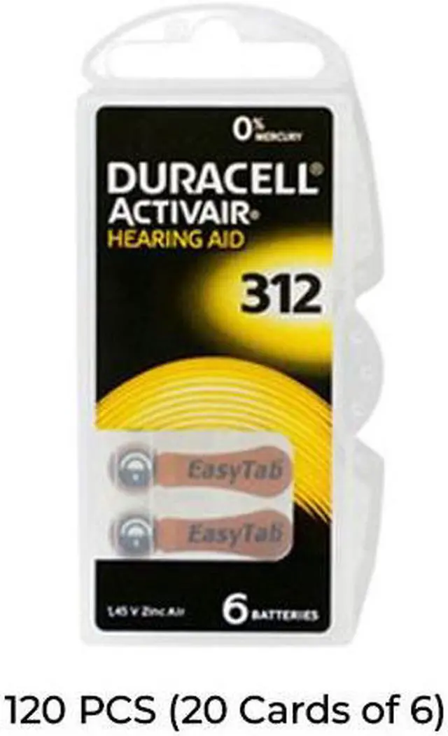 Main image of 120-Pack Size 312 Duracell (DA312) Easy Tab Hearing Aid Batteries (20 Cards of 6)