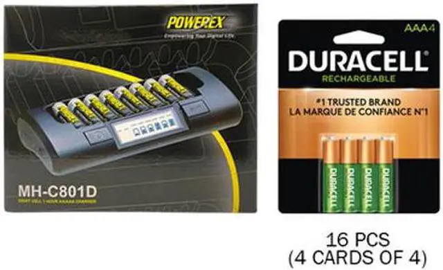 Main image of Powerex MH-C801D 8-Cell Charger & 16 AAA Duracell Rechargeable (DX2400) Batteries (900 mAh)