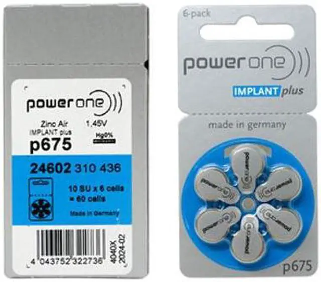 Main image of Size p675 PowerOne IMPLANT Plus Cochlear Hearing Aid Batteries (60pcs - 1 Box)