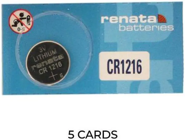 Main image of 5-Pack CR1216 Renata 3 Volt Lithium Coin Cell Batteries