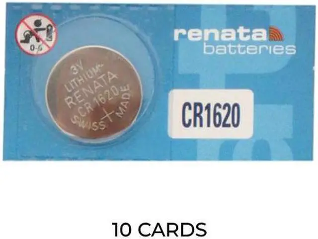 Main image of 10-Pack CR1620 Renata 3 Volt Lithium Coin Cell Batteries