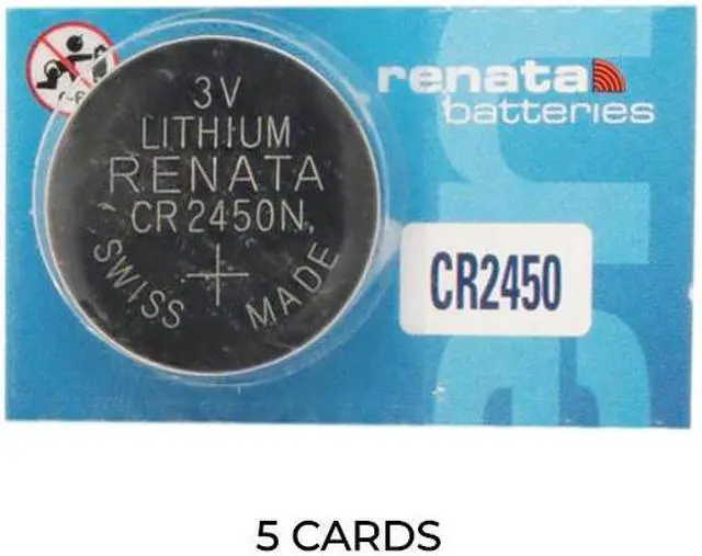 Main image of 5-Pack CR2450 Renata 3 Volt Lithium Coin Cell Batteries