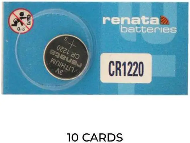 Main image of 10-Pack CR1220 Renata 3 Volt Lithium Coin Cell Batteries