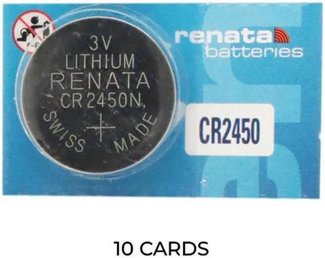 Main image of 10-Pack CR2450 Renata 3 Volt Lithium Coin Cell Batteries