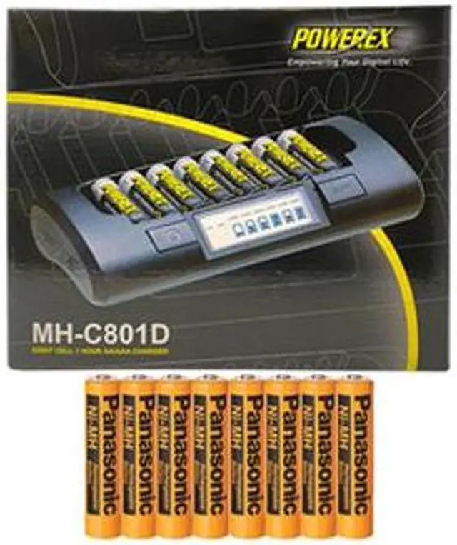 Main image of Powerex MH-C801D 8-Cell Charger & 8 AAA Panasonic 700 mAh NiMH Rechargeable Batteries (Low Discharge)