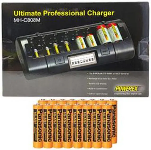 Main image of Powerex MH-C808M 8 Bay LCD Charger + 16 AAA Panasonic 700 mAh NiMH Rechargeable Batteries (Low Discharge)